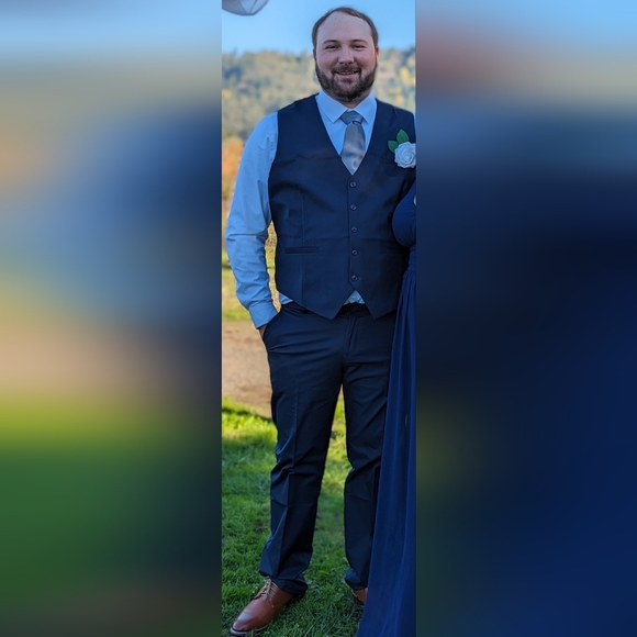 Navy Blue Pants, Vest, Suspenders, Grey Tie, and dress up shoes - Picture 5 of 5